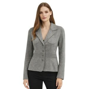Perlavera Women's Size Small Gray Wool Cashmere Knit Blazer Jacket 2324P403‎